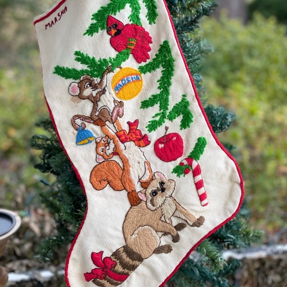 Vintage Christmas stocking hand embroidery Marsha - Picture 1 of 13